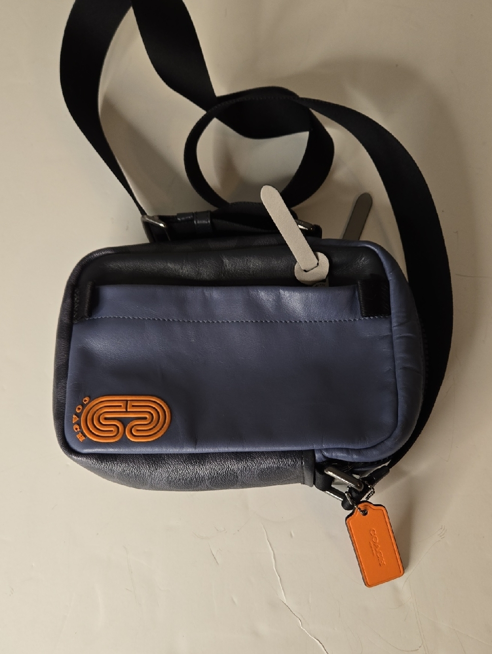 Coach C2963vCrossbody Bag in Navy and Black with Orange Accent